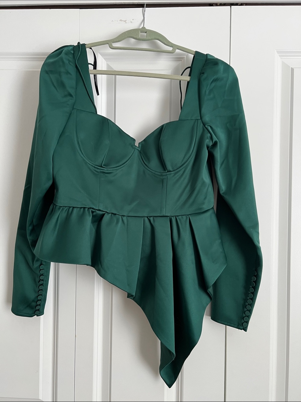 NWT Self Portrait Emerald Green Asymmetric Peplum Long-Sleeve Top US 8
